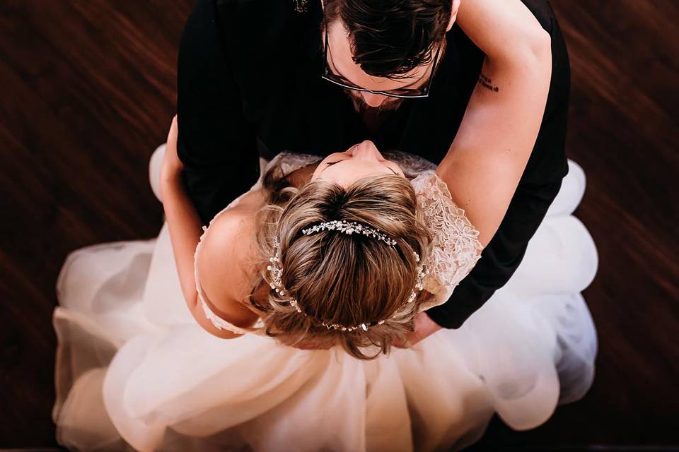 Overhead of bride and groom