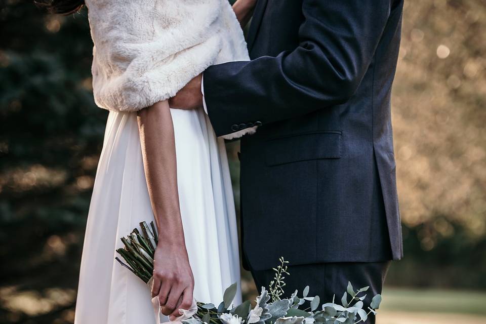 Bride and groom with flowers