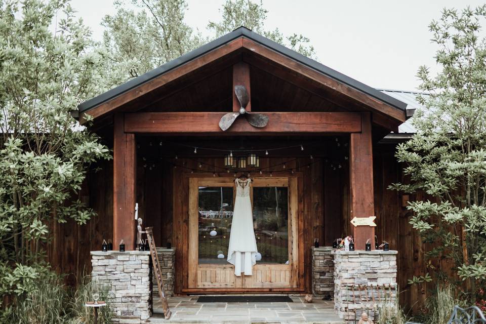 Dress hanging in front of the Barn