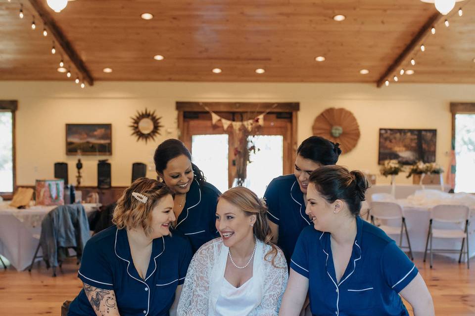 Bridal prep inside The Barn