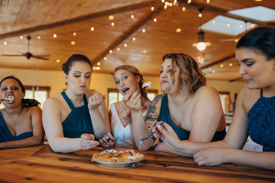 Bridal prep inside The Barn