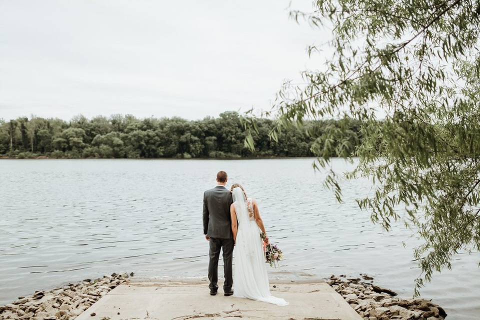 Couple looking out at the river