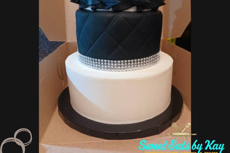 3-Tier Black and White Cake