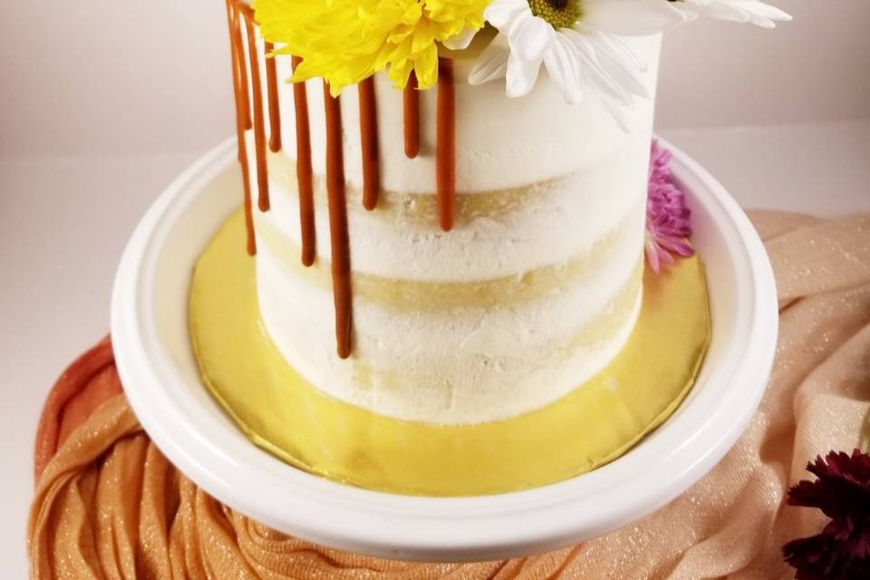 Naked drip rum cake with flowers