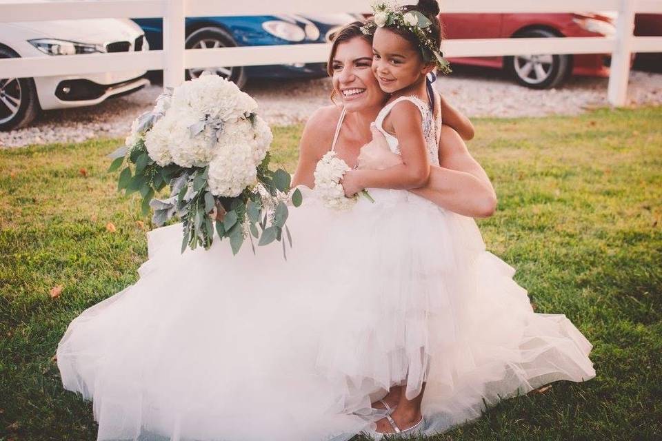 Bride with flower girl