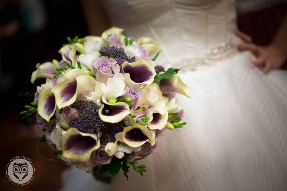 Purple and white bouquets