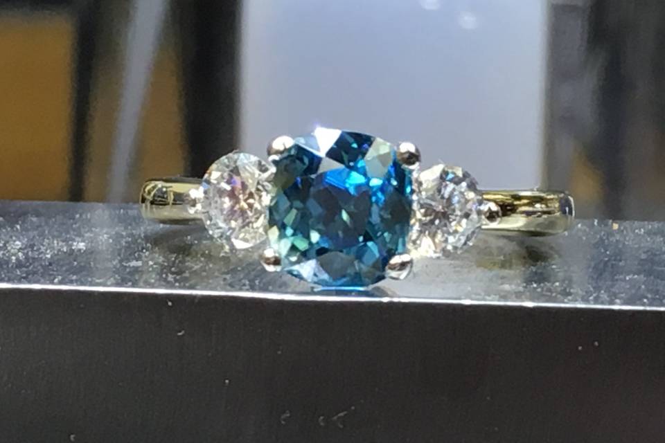 Blue and white diamond ring