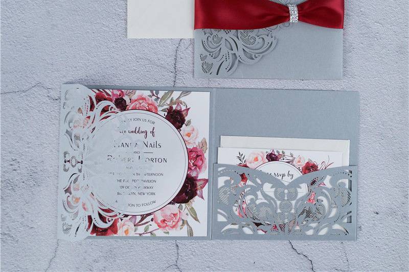 Classic Floral Tri-fold Laser Cut Wedding Invitation