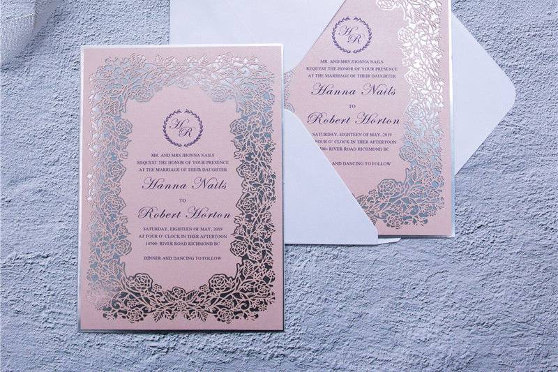 Flat Floral Laser Cut Wedding Invitation