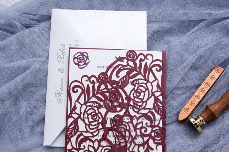 Asymmetrical Rose Design Laser Cut Wedding Invitation