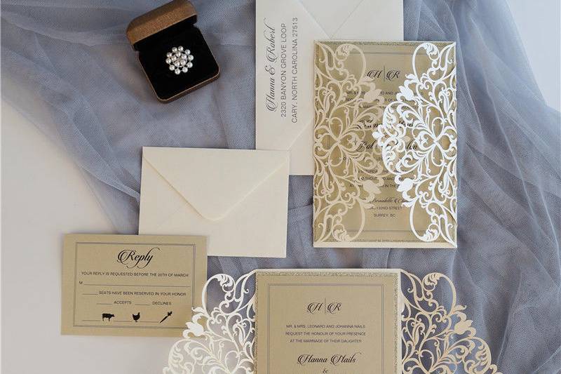 Lace Wine Laser Cut Wedding Invitation