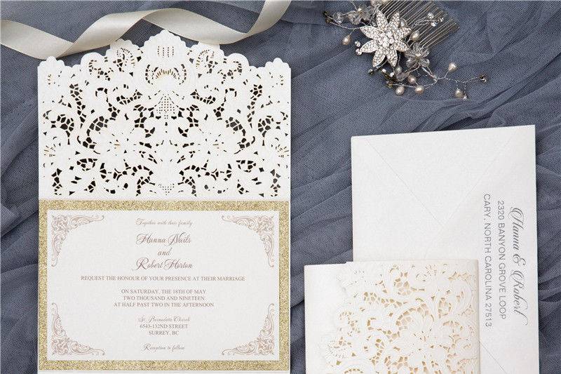 Tri-fold Laser Cut Pocket Wedding Invitation
