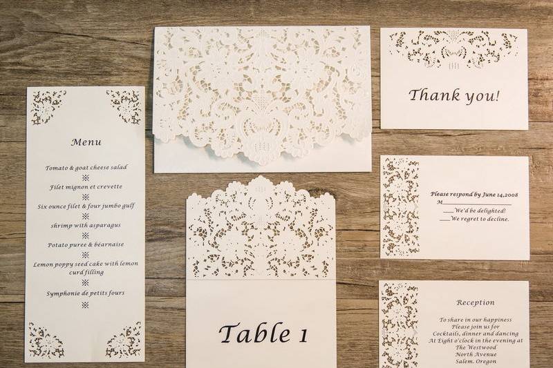 Pearl White Laser Cut Pocket Wedding Invitation Suite