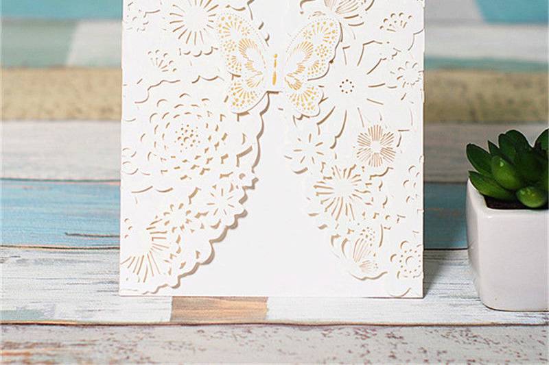 White Floral Laser Cut Wedding Invitation Card
