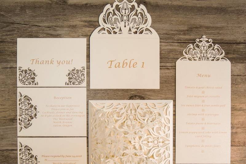 Pearl White Laser Cut Wedding Invitation Suite