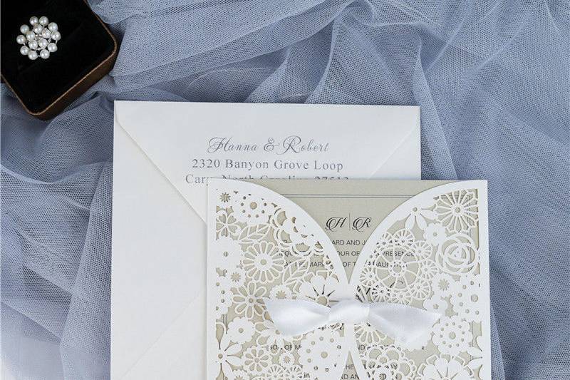 Romantic Lace Cut Wedding Invitation Card