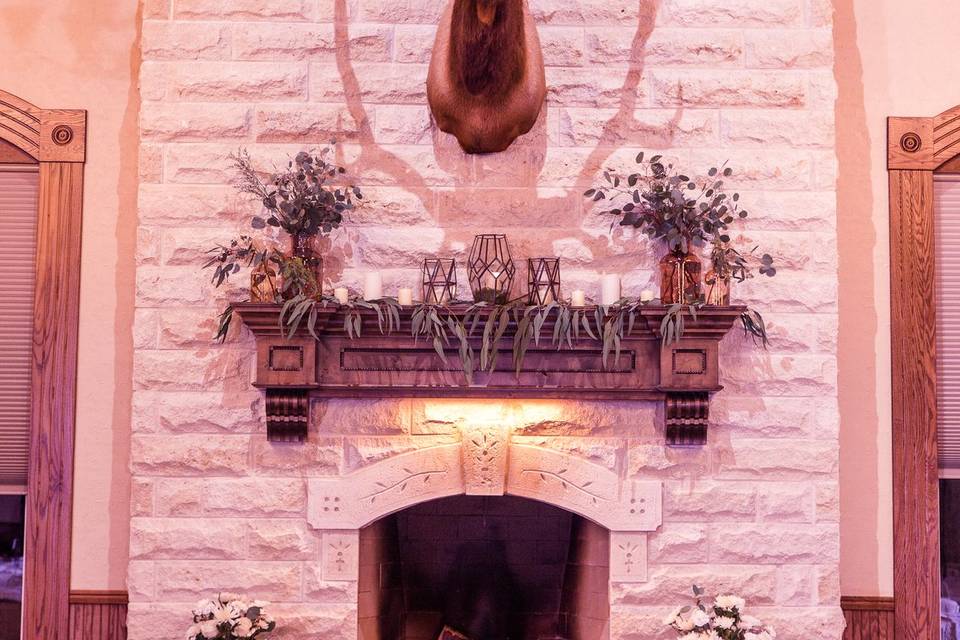 Limestone fireplace