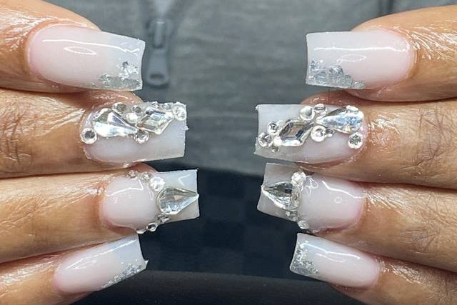 Pale grey acrylic nails