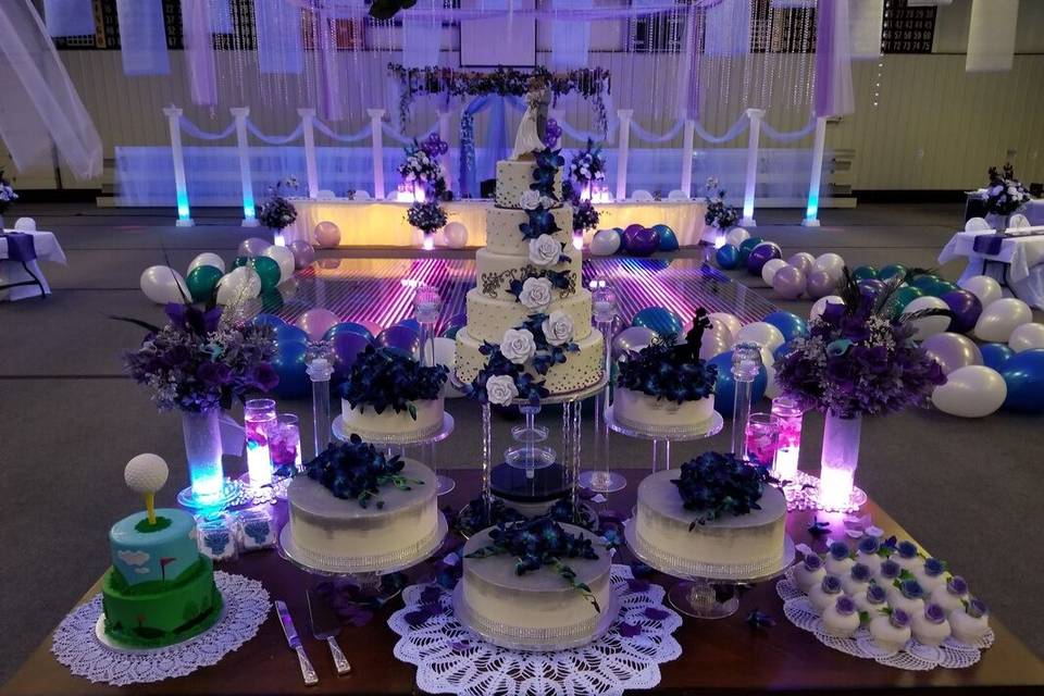 Wedding cake and cupcakes