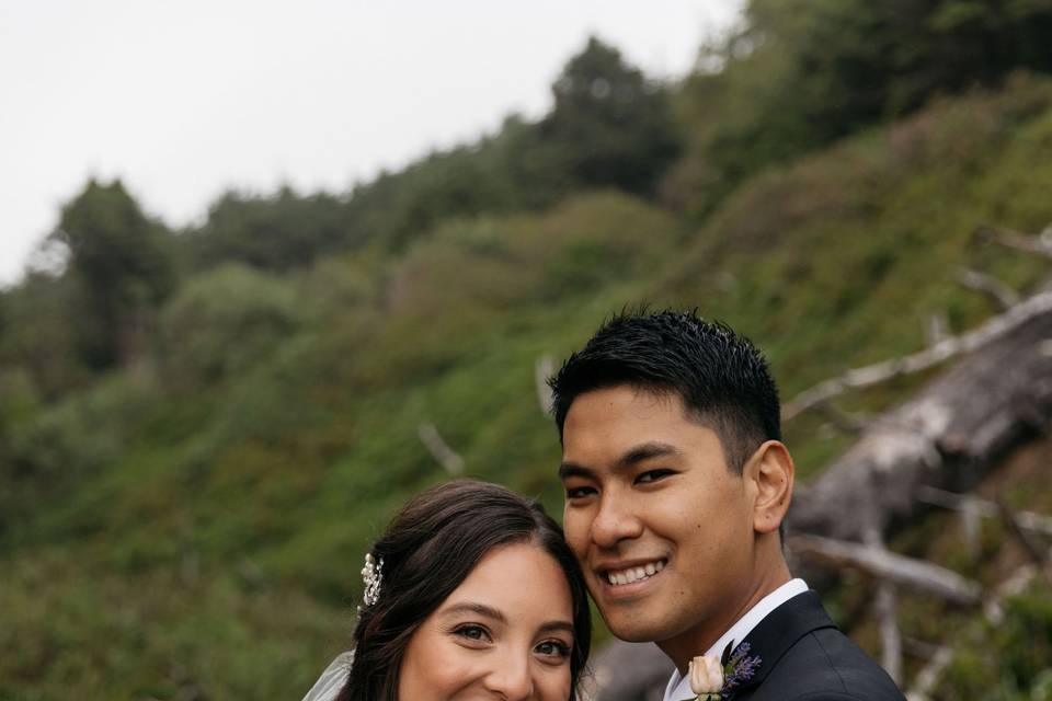 Bride and groom smiling