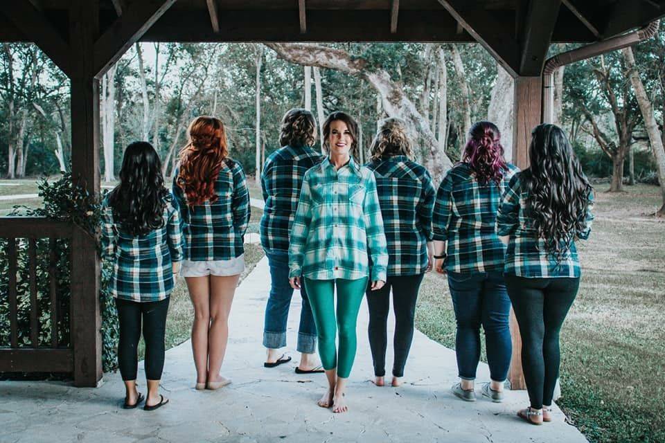 Bridal party in their plaid tops