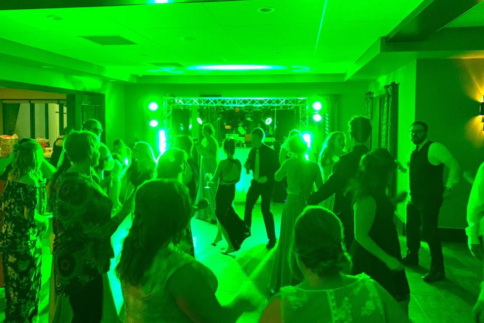 The crowd dancing with green lights