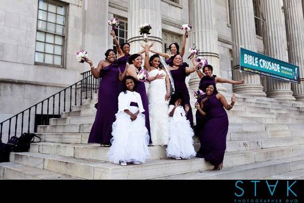 Bride with her bridesmaids