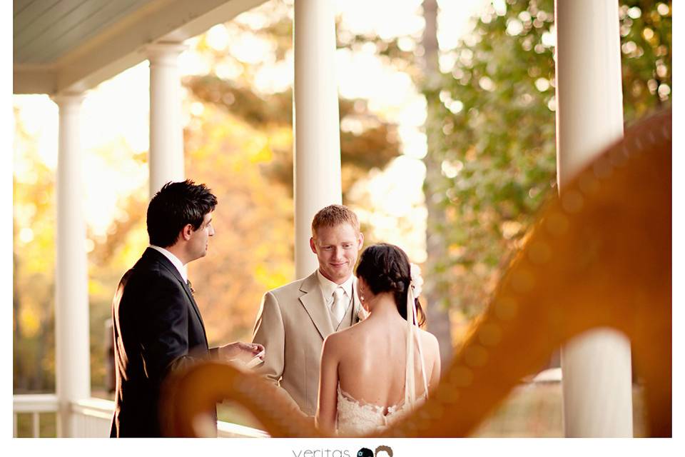 October evening wedding on porch at Locust Grove. Photo by Viva La Veritas.