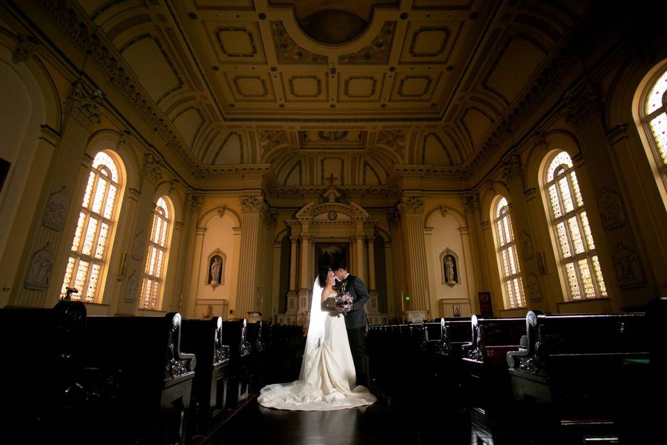 Couple's portrait in church