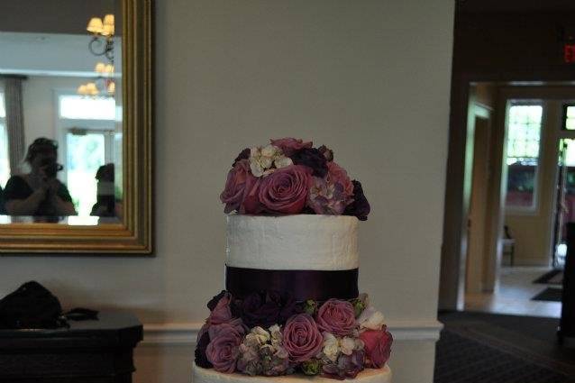 3-tier wedding cake with floral layers