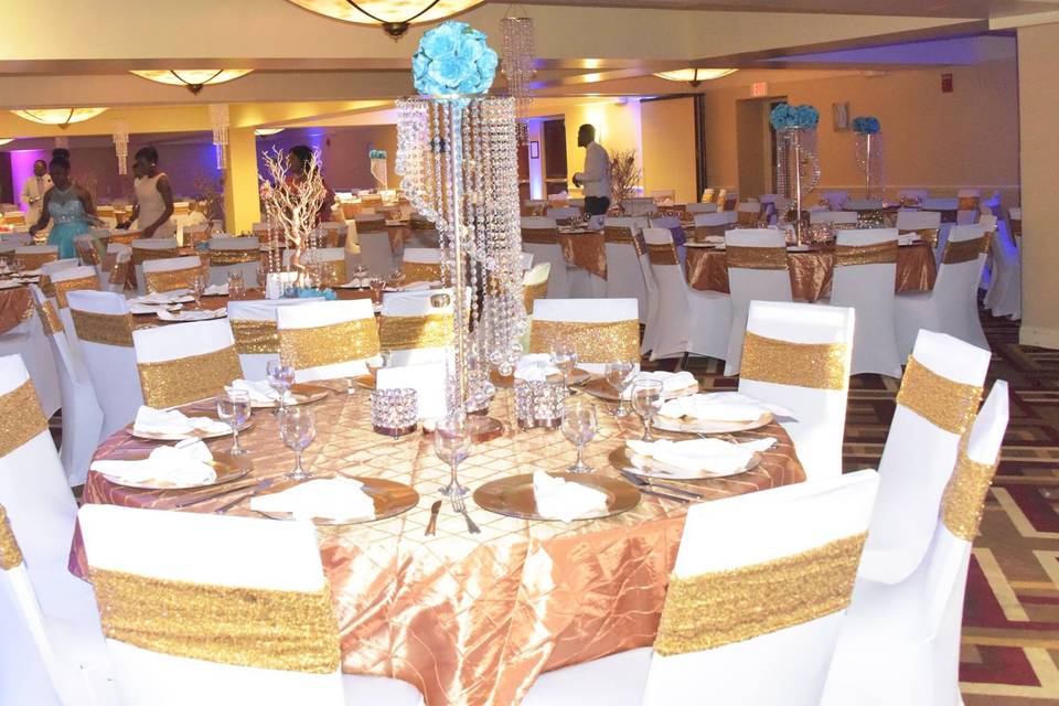 Gold and white chair covers