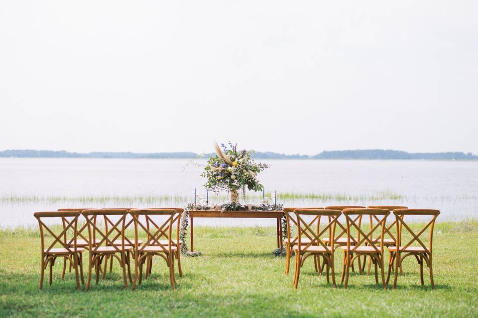 A ceremony by the water