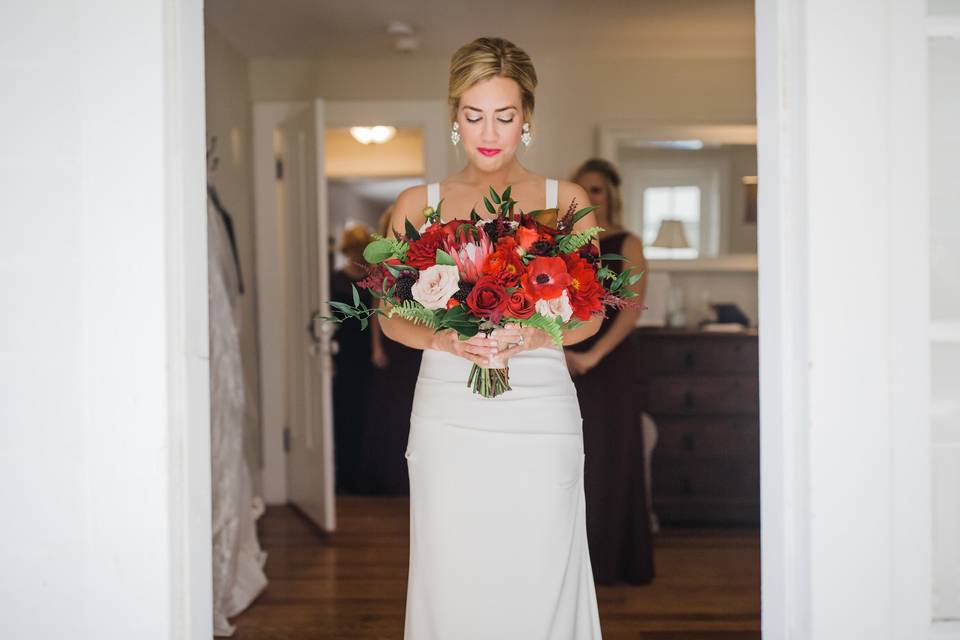 The bride holding a bouquet