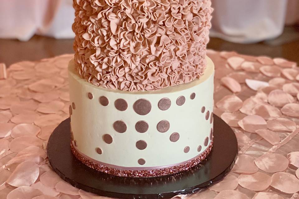 Ruffle rose gold wedding cake