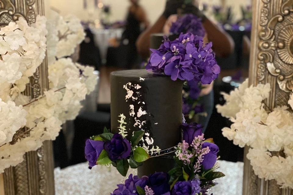 Black silver and purple cake