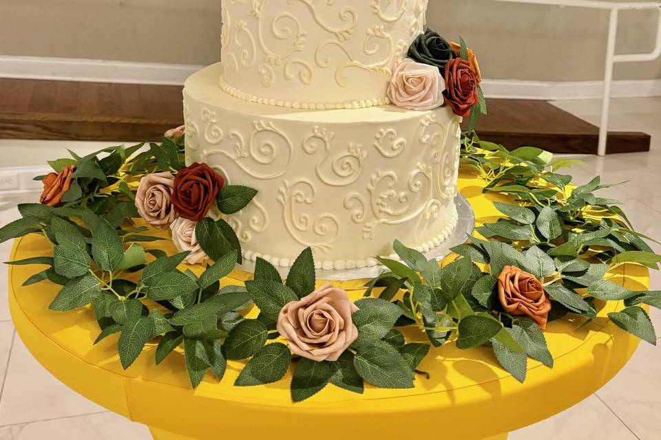 Scrollwork wedding cake