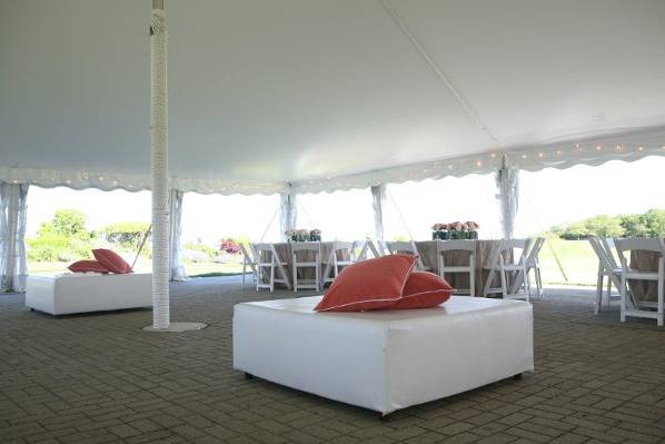 Ottomans in the Tent for a cocktail style reception