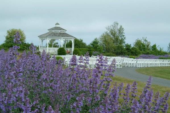 Gazebo set for a ceremny.  Maxiumum of 180 chairs for ceremony with additional standing room.Cape Cod Bay is in the background!