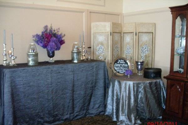 Gift Table inside the Bay Room with speciality cloths