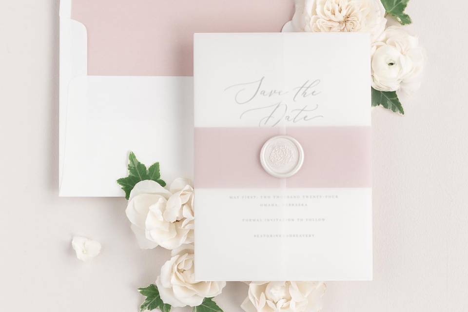 Pale Pink Silk Ribbon  Shine Wedding Invitations