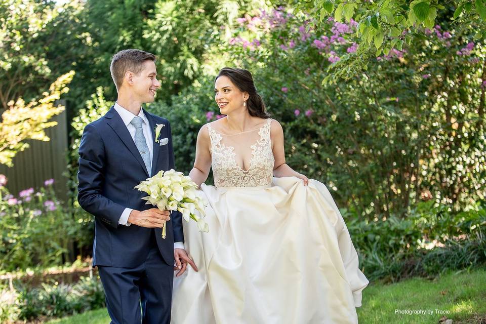 Couple in garden.