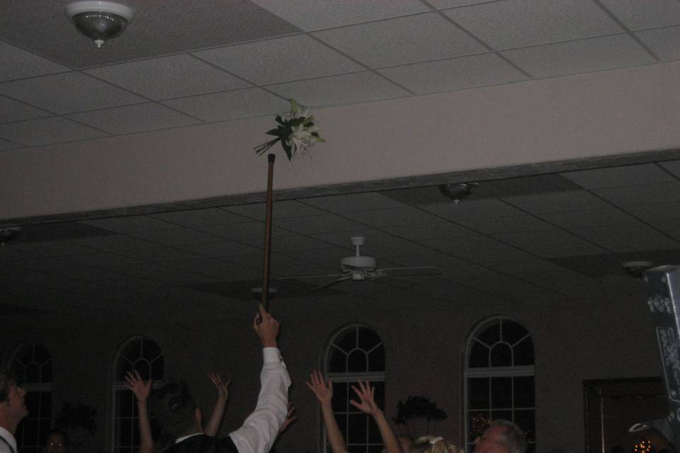 Bouquet stuck in ceiling