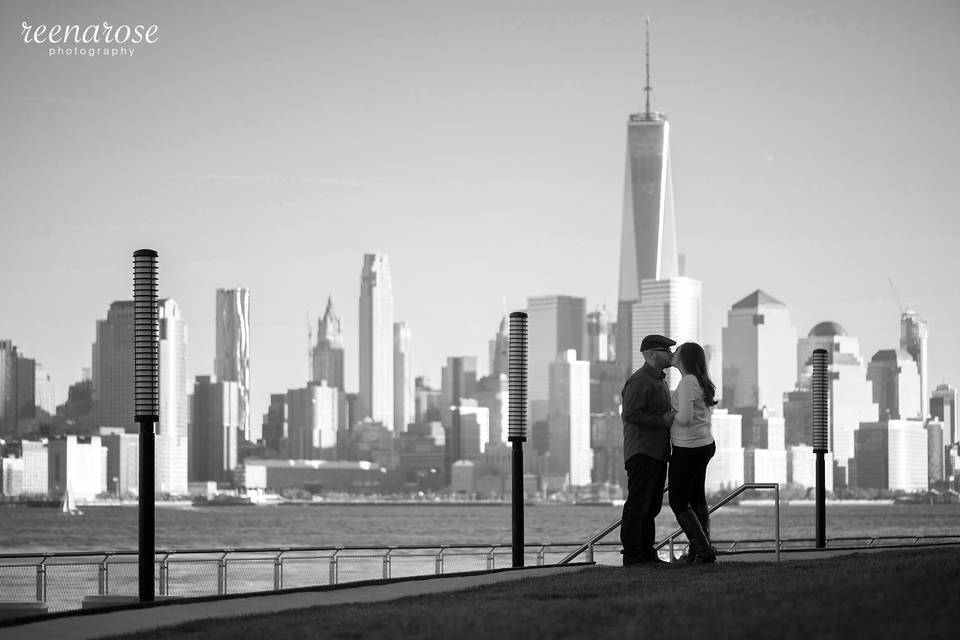Pier C Park, Hoboken, NJ, engagement session © Reena Rose Photography