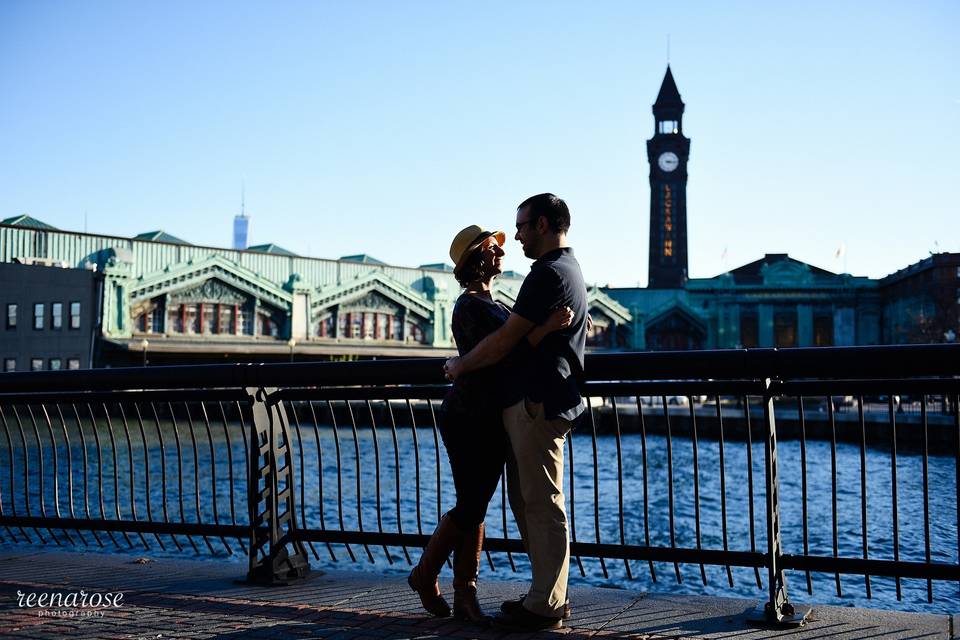 Pier A Park, Hoboken, NJ, engagement session © Reena Rose Photography