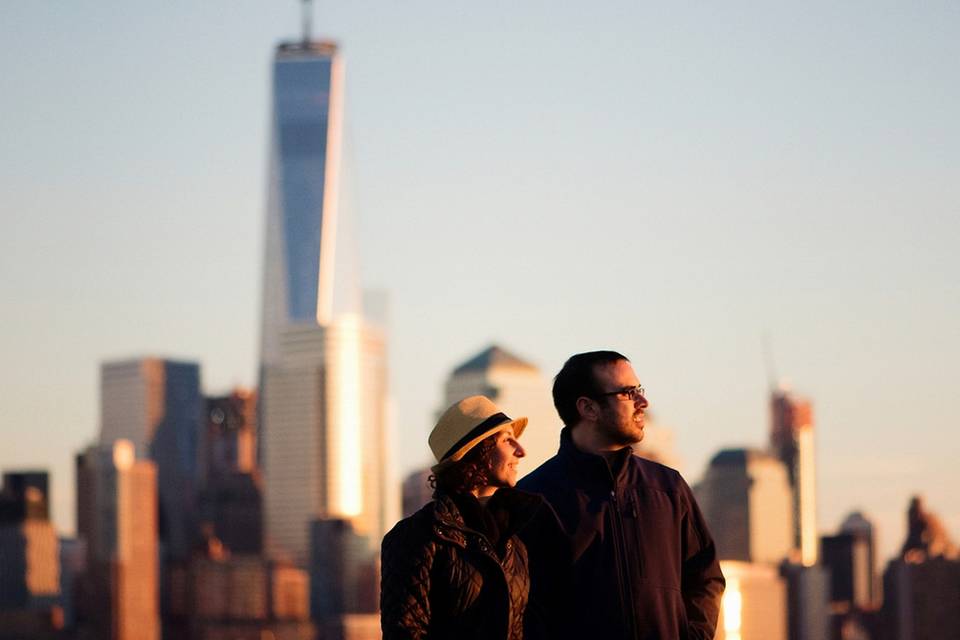 Pier A Park, Hoboken, NJ, engagement session © Reena Rose Photography