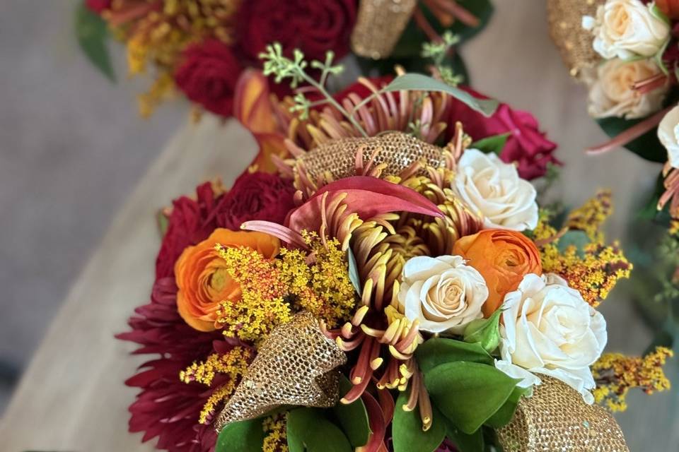 Deep fall color bouquets