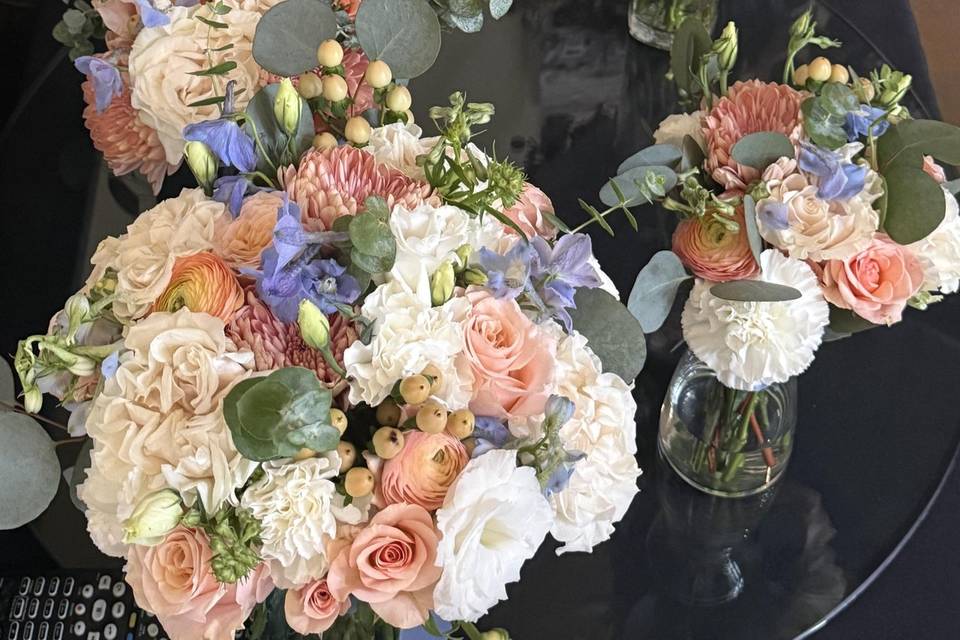 Coral and blues bridesmaids