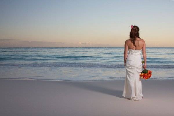 Bride admiring sunset