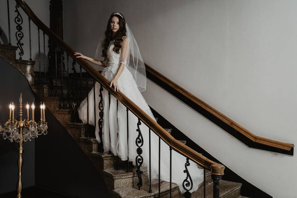 Bride on stairs