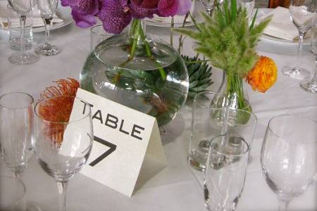 Table with fresh flower centerpiece